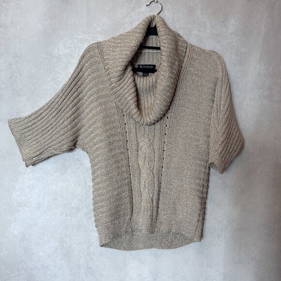 INC International Concepts Sweaters Shimmer Turtleneck Blouse Metallic Beige L - Picture 1 of 9
